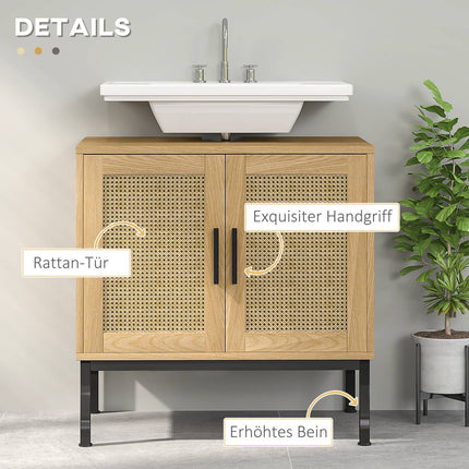 Waschtischunterschrank, Rattan-Optik, Eiche, 60x39x60 cm