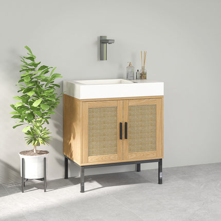 Waschtischunterschrank, Rattan-Optik, Eiche, 60x39x60 cm