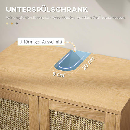 Waschtischunterschrank, Rattan-Optik, Eiche, 60x39x60 cm