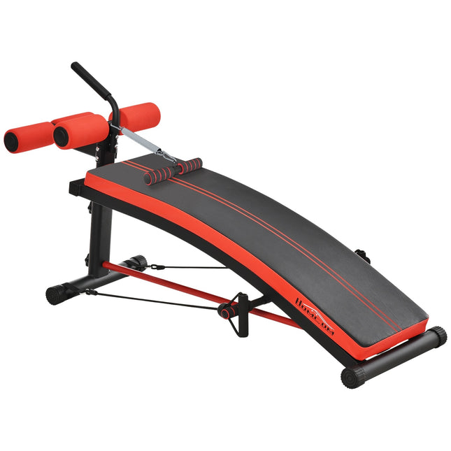 Sit-Up-Bank Bauchtrainer mit Band, Stahl schwarz 139x58x71-81 cm