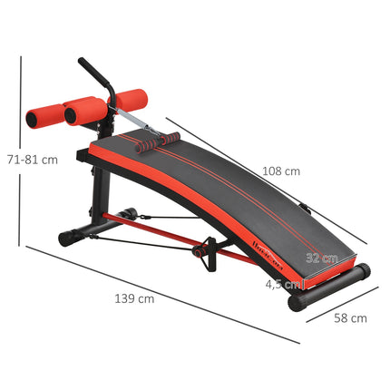 Sit-Up-Bank Bauchtrainer mit Band, Stahl schwarz 139x58x71-81 cm