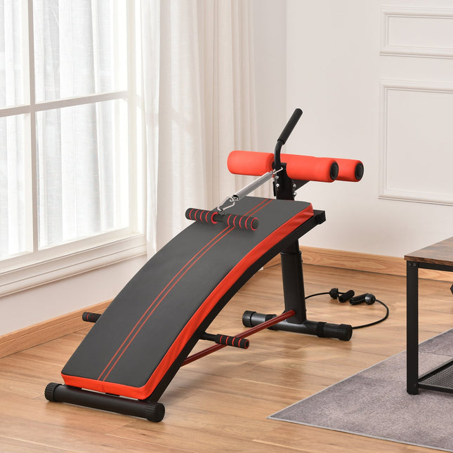 Sit-Up-Bank Bauchtrainer mit Band, Stahl schwarz 139x58x71-81 cm