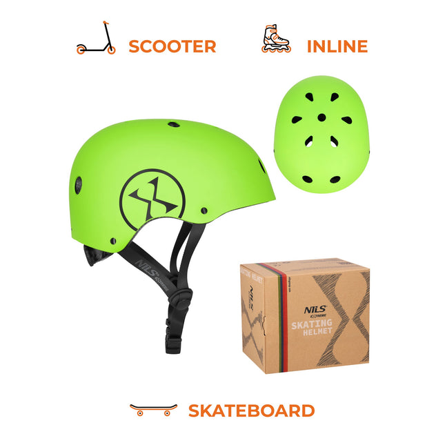 Skatehelm, verstellbares Drehrad, grün M 55–58 cm