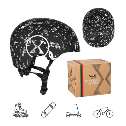 Skatehelm, Schwarz, M (55-58 cm), Leicht, Belüftet