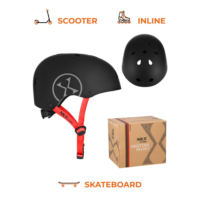 Skateboardhelm, Schwarz, Größe S 52–56 cm, Drehverschluss