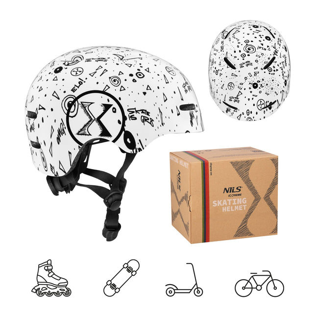 Skatehelm, Weiß, S (52-56cm), Leichtgewicht, 10 Belüftungsöffnungen