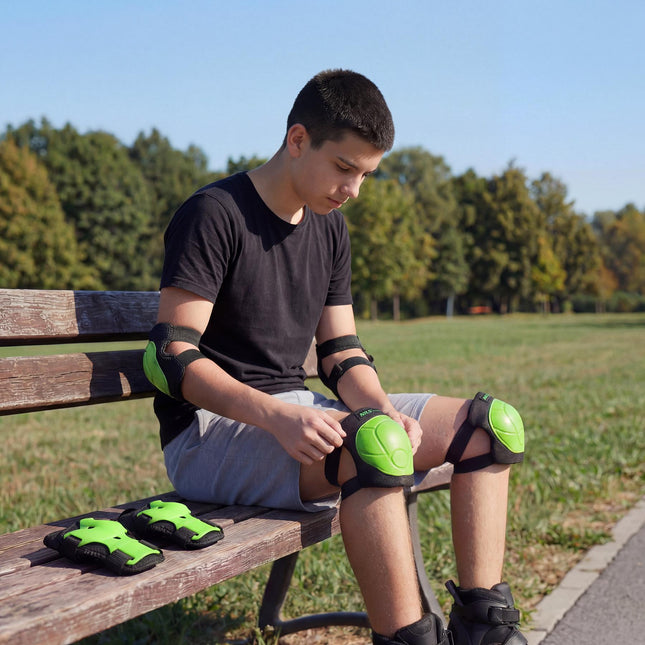Schutzausrüstung Skaten, Handgelenk Ellbogen Knie, Grün M