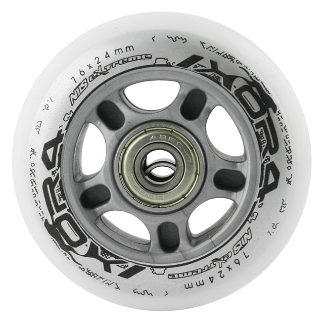 Skateboard Wheels 76x24 82A, White, 4-Pack + ABEC-7 Bearings, 8-Pack