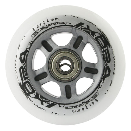 Kolečka na skateboard 84x24 82A, bílá, ložiska ABEC-7, sada