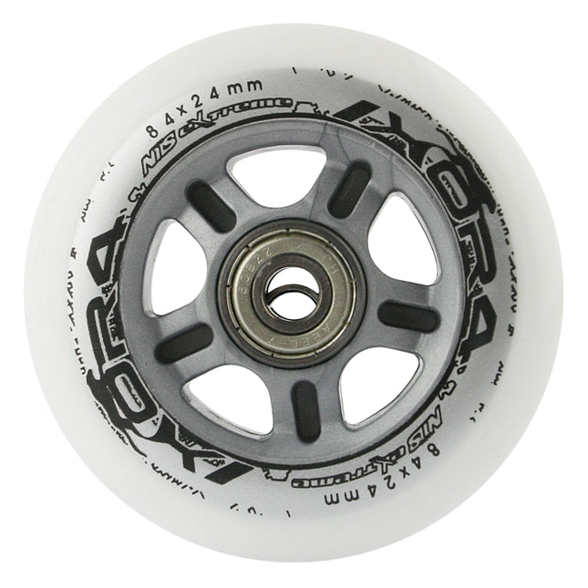 Skateboard Wheels 84x24 82A, White, ABEC-7 Bearings Set