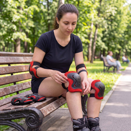 Schutzausrüstung Set zum Skaten, Handgelenk Ellenbogen Knie, Rot S