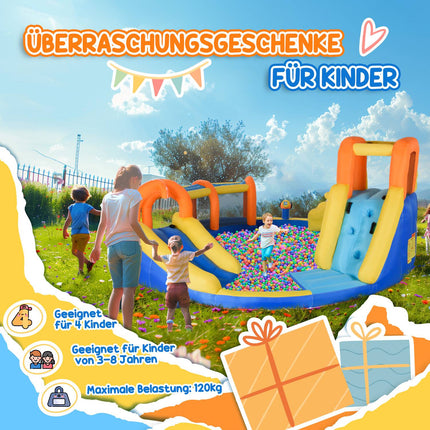 Aufblasbarer Wasserpark mit Rutsche, Tunnel und Kletterwand für Kinder von 3-8 Jahren