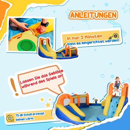 Aufblasbarer Wasserpark mit Rutsche, Tunnel und Kletterwand für Kinder von 3-8 Jahren