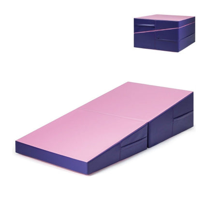 Schrägturnmatte, Keilförmige Weichbodenmatte, Faltbare 2 in 1 Turnmatte mit Tragegriff 150 x 75 x 36 cm Pink + Lila