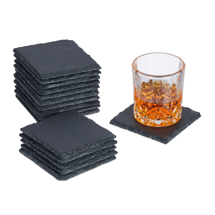 Schieferuntersetzer, Set mit 16 Stück, 10x10 cm, Quadratisch