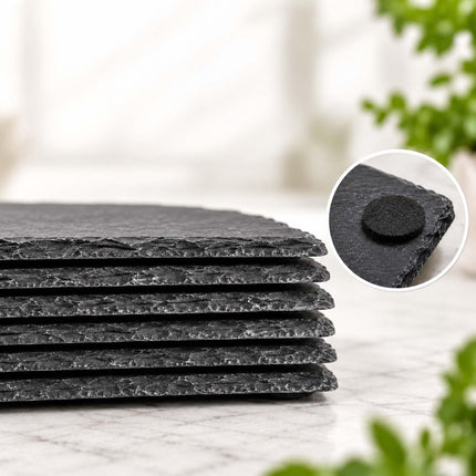 Slate Plate Set of 6, Rectangular Serving Boards with Felt, Anthracite