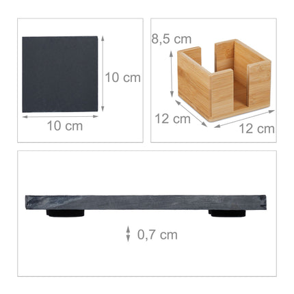 Schieferuntersetzer, 8 Stück, Bambusbox