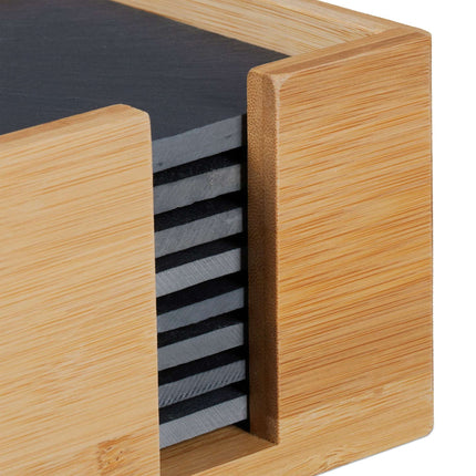 Schieferuntersetzer, 8 Stück, Bambusbox