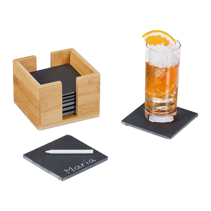 Schieferuntersetzer, 8 Stück, Bambusbox