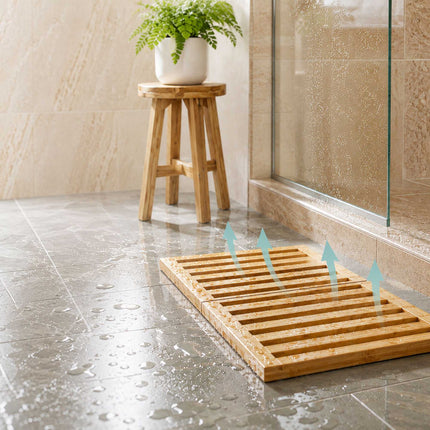 Slatted Bamboo Bath Mat with Non-Slip Underside, 59.5 x 39 cm, Natural