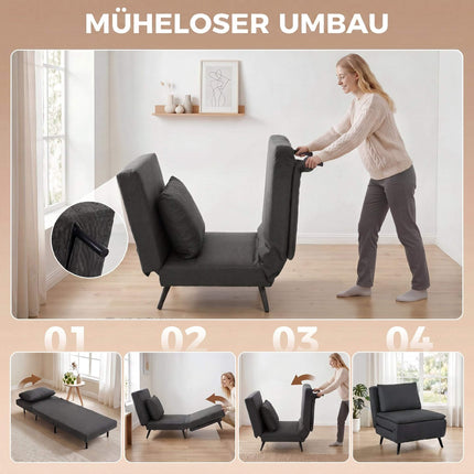 Schlafsessel, 3-in-1 ausklappbar, Leinenoptik, Dunkelgrau