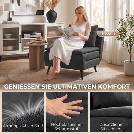 Schlafsessel, 3-in-1 ausklappbar, Leinenoptik, Dunkelgrau