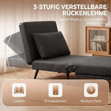 Schlafsessel, 3-in-1 ausklappbar, Leinenoptik, Dunkelgrau