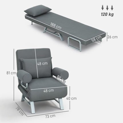 Sleeper Chair Convertible to Guest Bed, 5-Position Backrest, Dark Grey