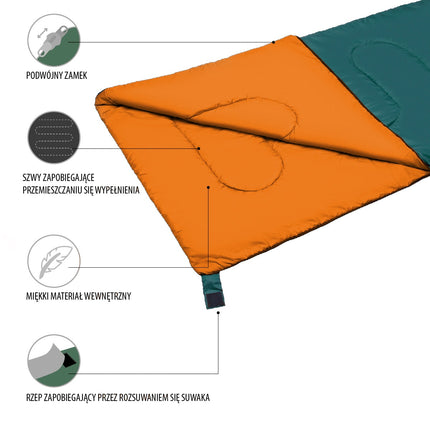 Sleeping Bag, Green-Orange, Lightweight, Compact