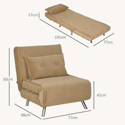 Folding velvet sofa bed, Upholstered Brown 77x88x83cm