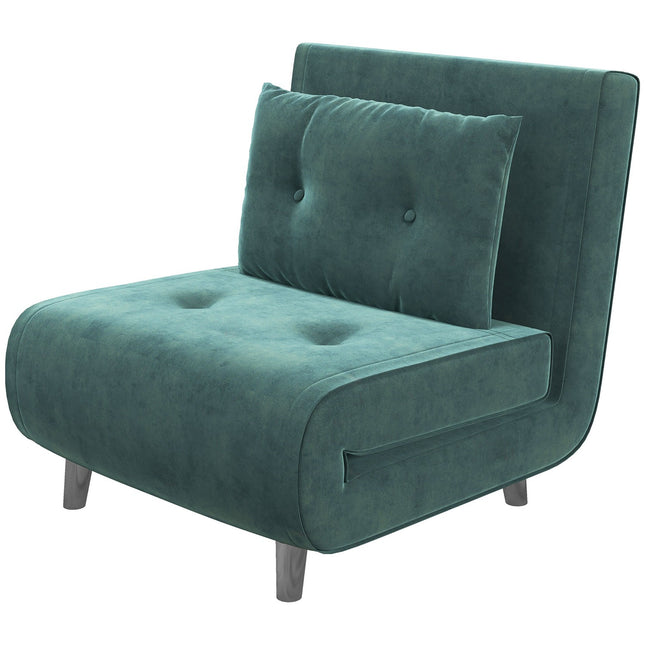 Klappbares Sofa Sesselbett mit Kissen, Samtoptik, grün