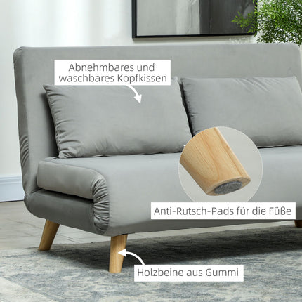 Klappbares Samtsesselbett, verstellbar, 250 kg Tragkraft, grau