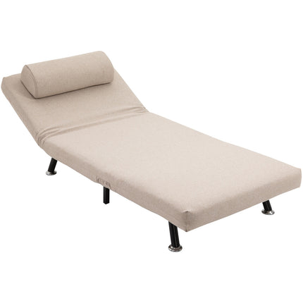 Fauteuil de couchage, fauteuil pliant avec fonction lit, coussin de dossier, fauteuil de relaxation pliant aspect lin, dossier réglable, capacité de charge jusqu'à 150 kg, pour salon, beige