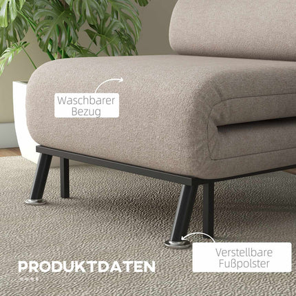 Fauteuil de couchage, fauteuil pliant avec fonction lit, coussin de dossier, fauteuil de relaxation pliant aspect lin, dossier réglable, capacité de charge jusqu'à 150 kg, pour salon, beige