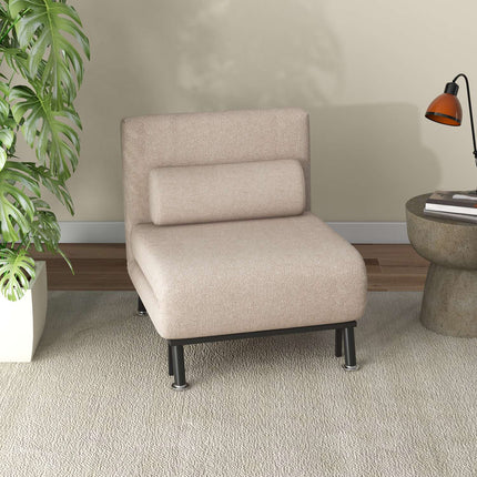 Fauteuil de couchage, fauteuil pliant avec fonction lit, coussin de dossier, fauteuil de relaxation pliant aspect lin, dossier réglable, capacité de charge jusqu'à 150 kg, pour salon, beige