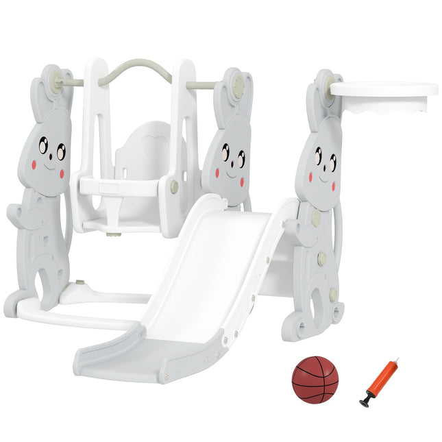 4-in-1 Kinderrutsche mit grauem Hasendesign