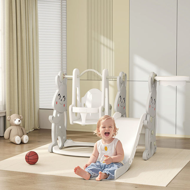 4-in-1 Kinderrutsche mit grauem Hasendesign