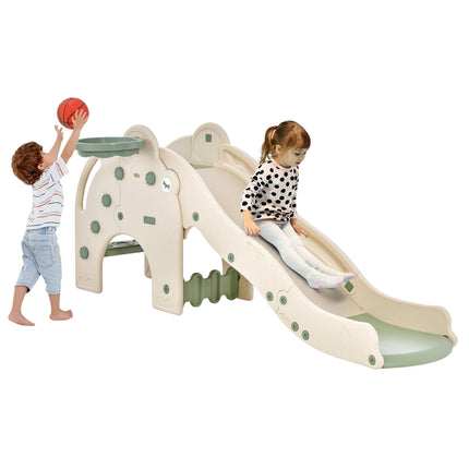 Slide Outdoor 4 in 1 Children's Slide & Tunnel & Basketball Hoop & Ladder 187.5 x 75 x 77.5 cm Green