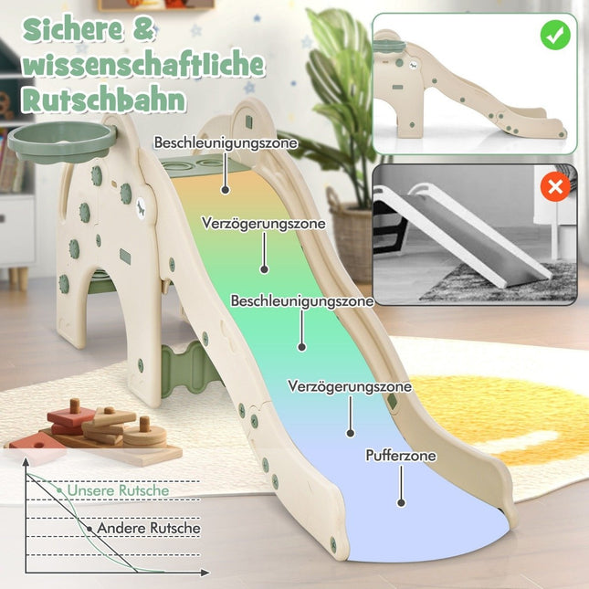 Rutsche Outdoor 4 in 1 Kinderrutsche &amp; Tunnel &amp; Basketballkorb &amp; Leiter 187,5 x 75 x 77,5 cm Grün