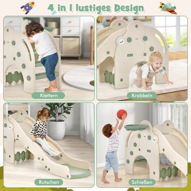 Rutsche Outdoor 4 in 1 Kinderrutsche &amp; Tunnel &amp; Basketballkorb &amp; Leiter 187,5 x 75 x 77,5 cm Grün