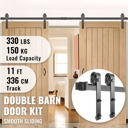 Sliding Barn Door Hardware Kit, 11 Ft Double, 330 Lb; Carbon Steel