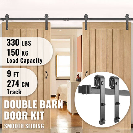 Sliding Barn Door Hardware Kit, 9 Ft Double Track, 330 Lb