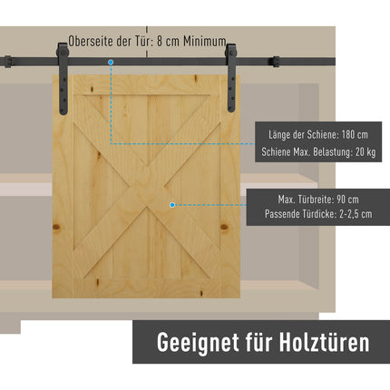 Schiebetürbeschlag-Set, 180 cm, Karbonstahl-Set