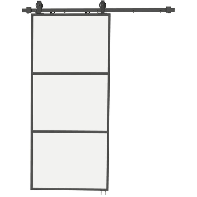 Schiebetür-Komplettset mit Milchglas, Soft-Close, schwarzer Stahl
