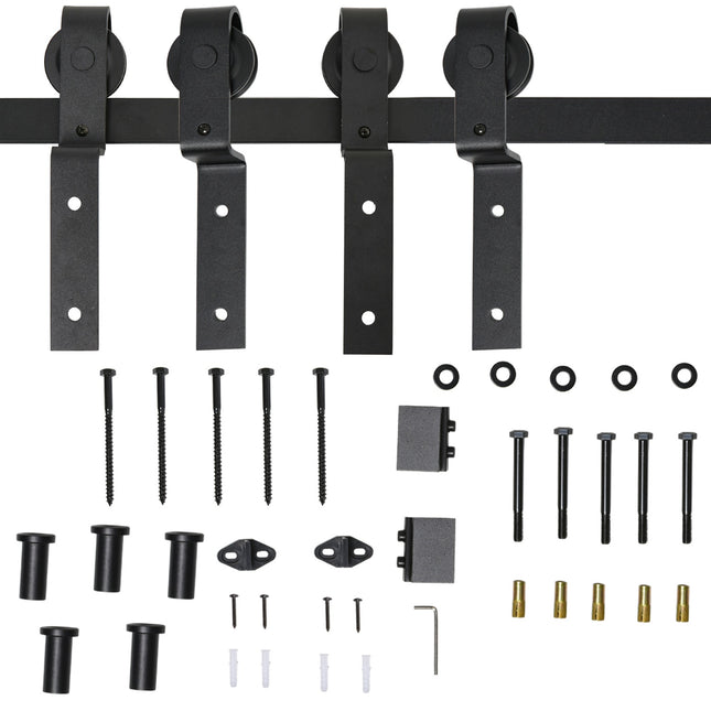 Système de porte coulissante pour rail de porte coulissante en bois avec 9 accessoires en acier au carbone noir