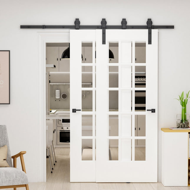 Système de porte coulissante pour rail de porte coulissante en bois avec 9 accessoires en acier au carbone noir