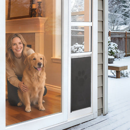Sliding Glass Dog Door, Adjustable 75–80 In, XL Flap