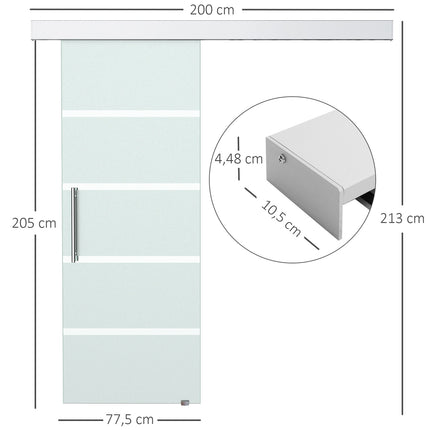 Glasschiebetür mit Satinato-Streifen, Griff - 2050x775 mm