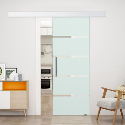 Glasschiebetür mit Satinato-Streifen, Griff - 2050x775 mm