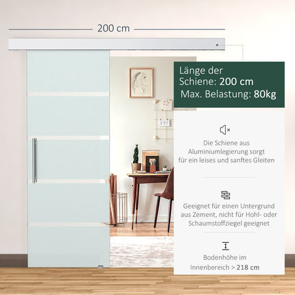 Glasschiebetür mit Satinato-Streifen, Griff - 2050x775 mm